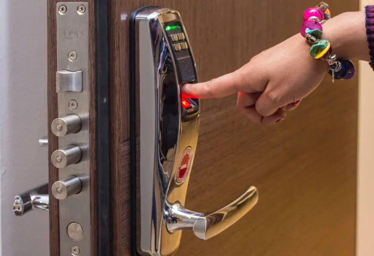 Close view of a modern door lock and handle